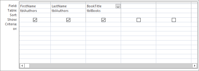 The Access Query Designer showing three fields selected