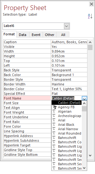 Selecting a Font Name from a dropdown list