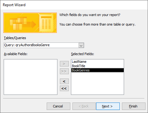 All the available fields have been selected for the report