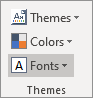 The Themes panel on the Design ribbon with the Fonts item selected