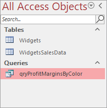 The All Access Objects area showing a query