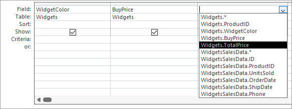 Ading a Total Price field to the Access query