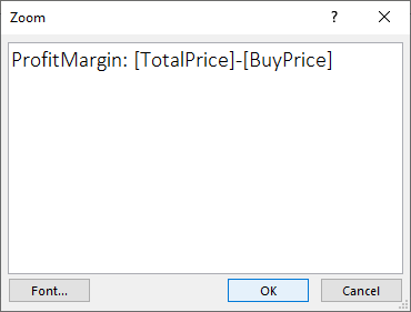 An expression typed into the zoom dialog box