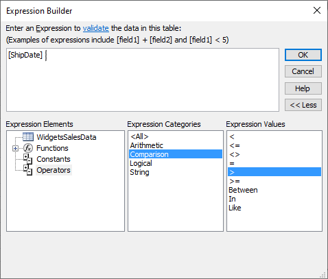 Access Expression Builder, Values