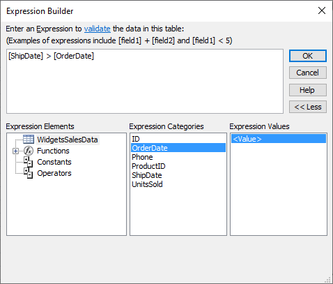 Access Expression Builder, a complete expression
