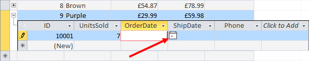 The calendar icon in an Access databse table.
