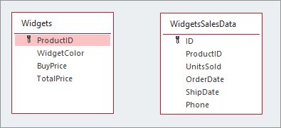 Two tables displayed in Access.