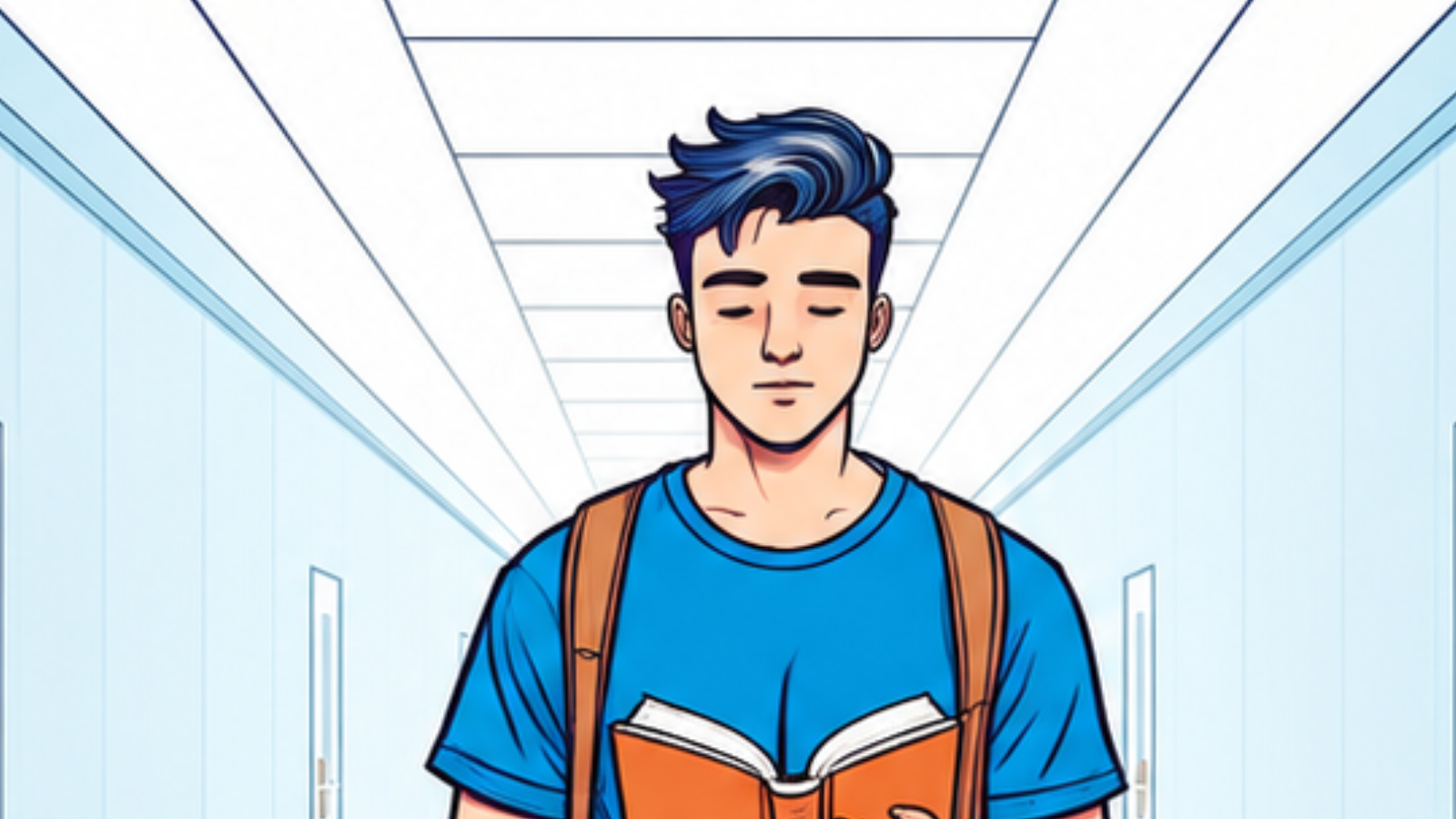 Close view of the reader's face and book