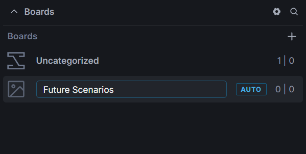 Invoke board name field being edited with the name Future Scenarios