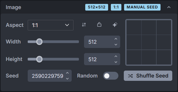 Invoke AI Image settings with a fixed seed number shown.