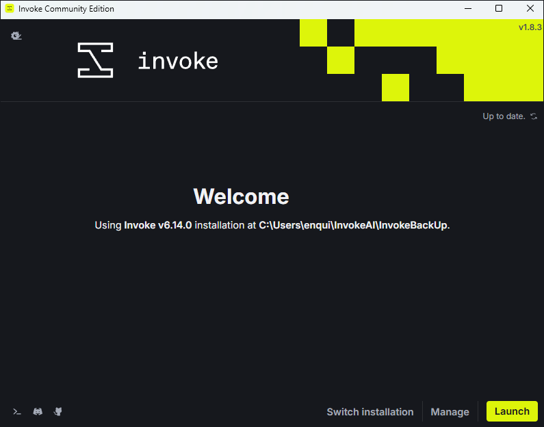 Invoke Community Edition launcher showing the completed installation and Launch button