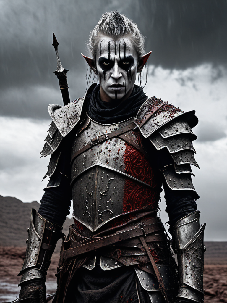 AI-generated younger dark elf warrior in armour