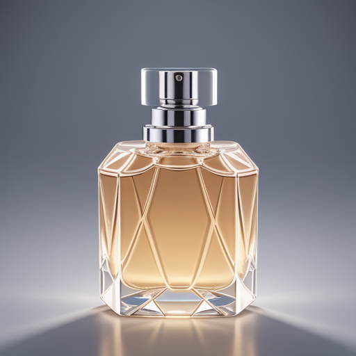AI-generated faceted glass fragrance bottle with amber liquid