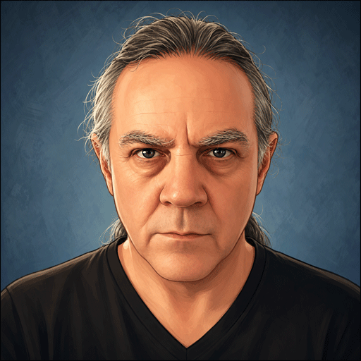 Portrait reference image of the article author, a middle-aged man with long grey hair against a blue background.