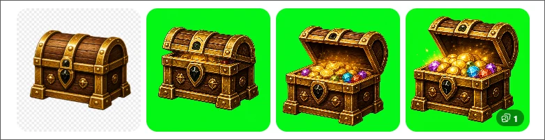 Image created by AI showing a treasure chest in various stages of opening