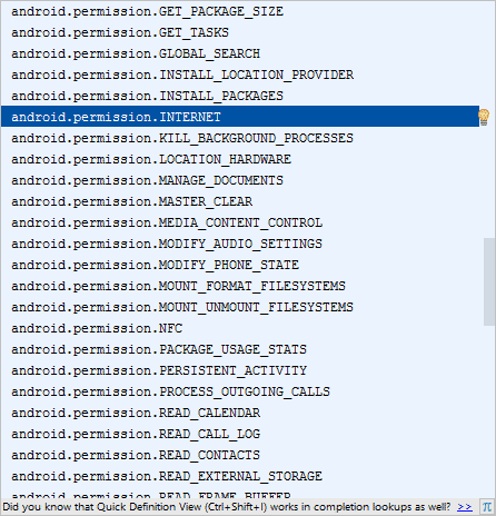 A list of Android permissions