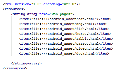 A string array set up in an Android XML file