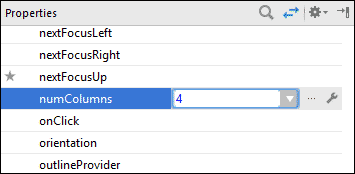 Setting the numColumns property to 4