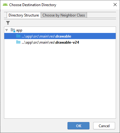 The Choose Destiniation Directory dialog box in Android Studio