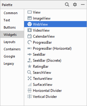 The WebView widget in the Android Studio 3 palette