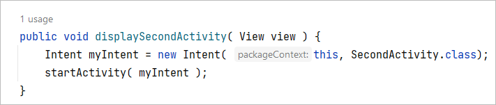 Java code to start a new Android Activity using an Intent.
