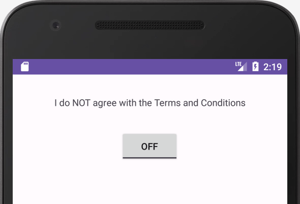 An Android app showing a ToggleButton in the OFF state