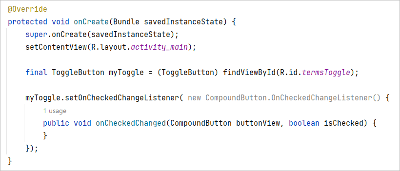 Java code setting up a listener in Android.