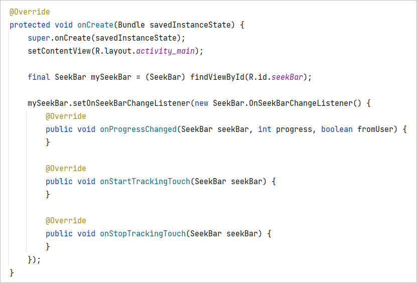 Adding three override Java methods to the listener in Android.