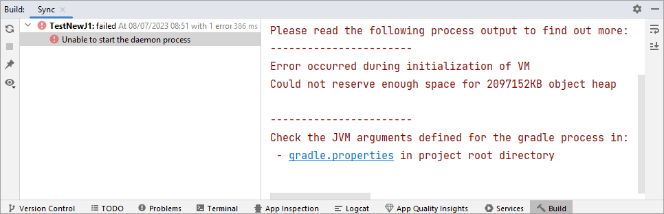 Android Studio error - Error occurred during initialization of VM.