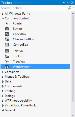 The WebBrowser control in the C# .NET toolbox