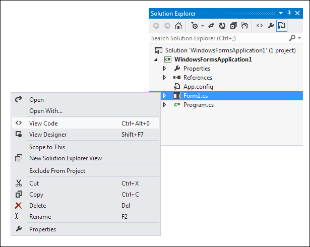 Viewing the code for a C# windows form