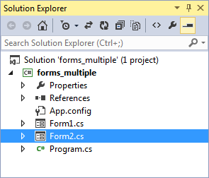 A second form showing in the Solution Explorer