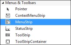 The menustrip in the C# toolbox