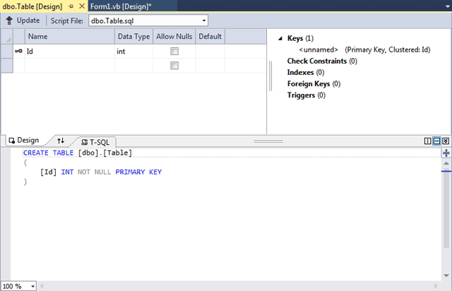 Adding a database table in Visual Studio Express 2013