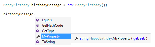 The Property appears on the IntelliSense List