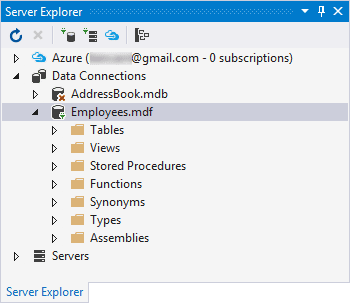 The Database Explorer in Visual Studio