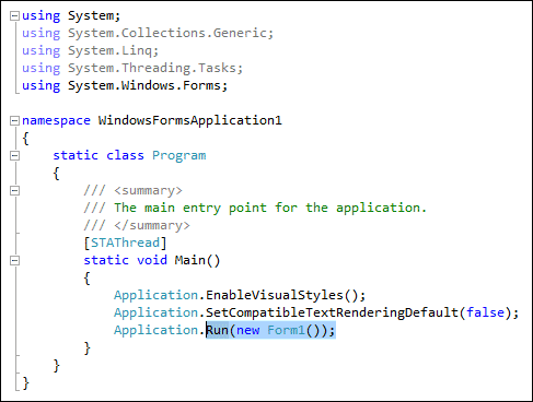 Windows Form - the Program.cs file 