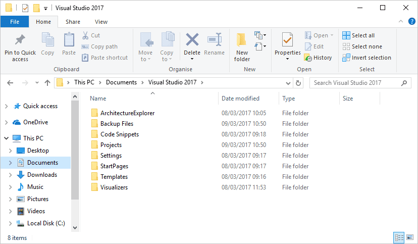 Visual Studio folders showing in Windows Explorer