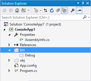 The Solution Explorer in Visual Studio 2017