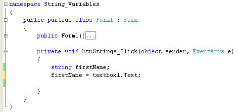 Text has been assigned to the string variable