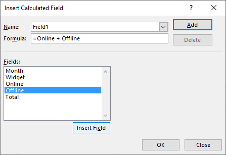 Creating a formula for a Calculated Field in an Excel Pivot Table