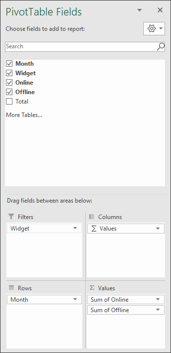 Setting up filters for a pivot table in Excel