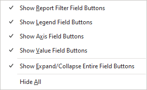 The Field Button menu 