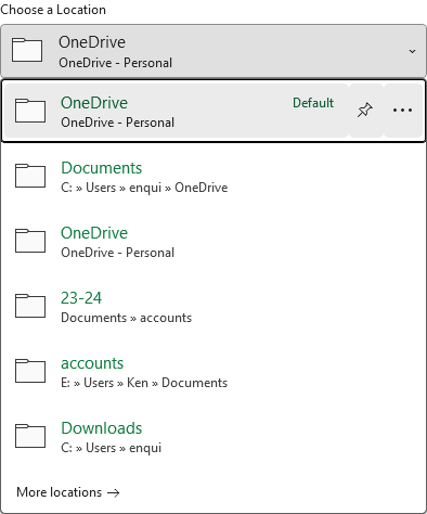 Save locations in Excel 2025