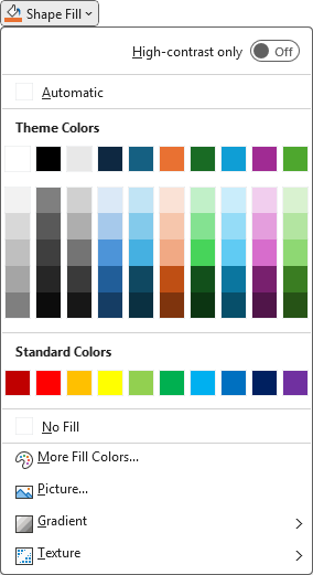 Color options for a Shape Fill for an Excel chart