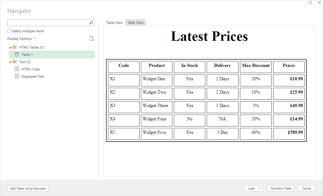 Excel preview screen to show what data i sgoing to be downloaded from the web