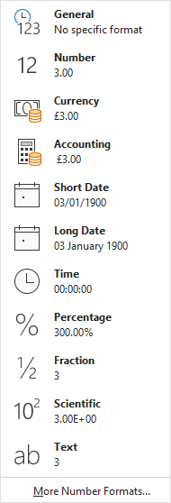 Excel 2025, Number Formatting options