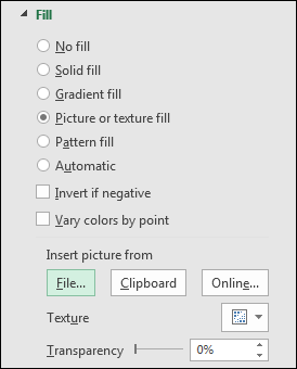 The File button to insert a picture in Excel