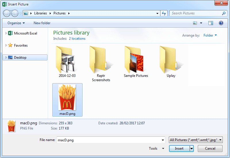 The Insert Picture dialogue box