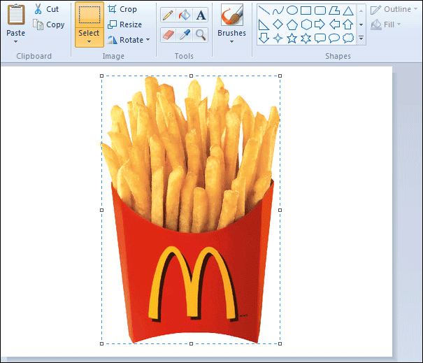 Microsoft Paint showing an image selected